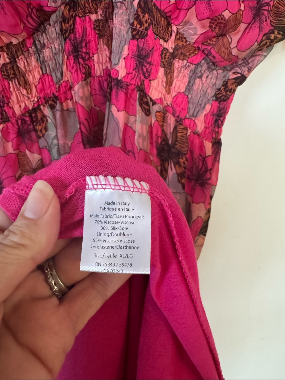 Le Ragazze Pink Floral Butterfly Flutter Sleeve Silk Maxi Dress XL - Picture 9 of 9